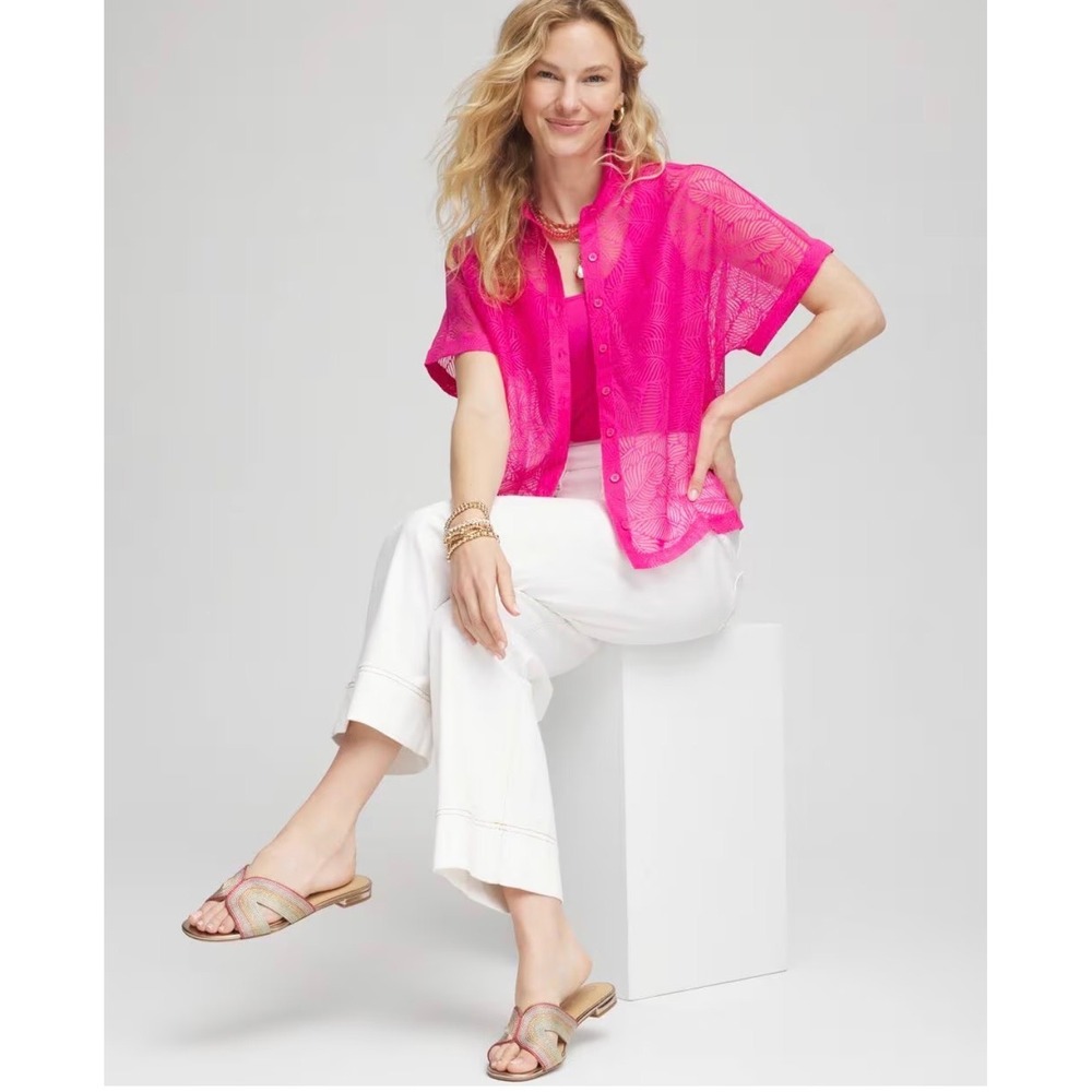NWT Chico's Deco Burnout Shirt Button Down Crushed Berries Size 0 US 4